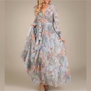 Spy Zone Exchange Elegant Sheer Maxi Dress Size Medium Multicolor  Blue.